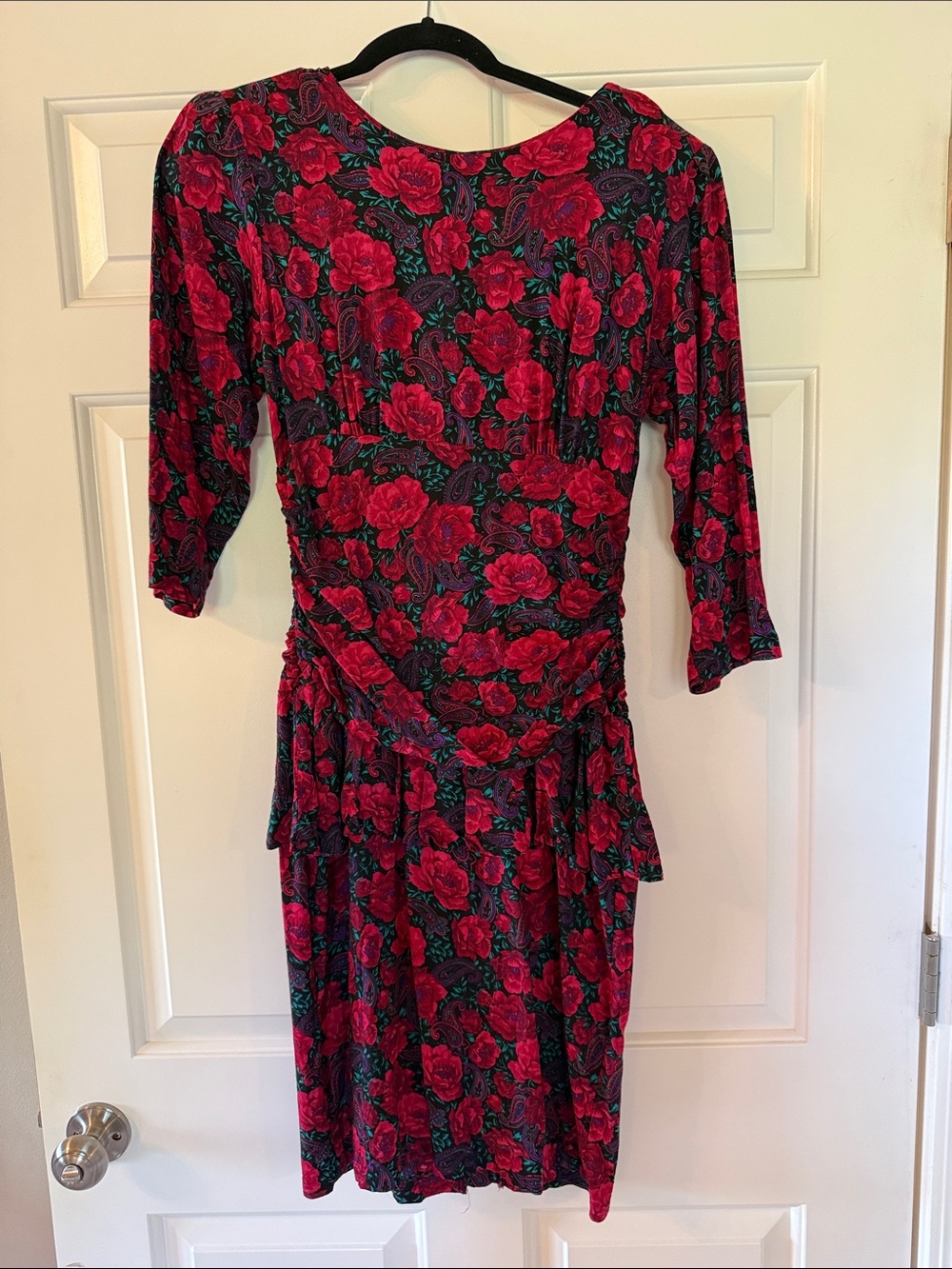 Vintage Goth Red Rose Paisley Peplum Dress